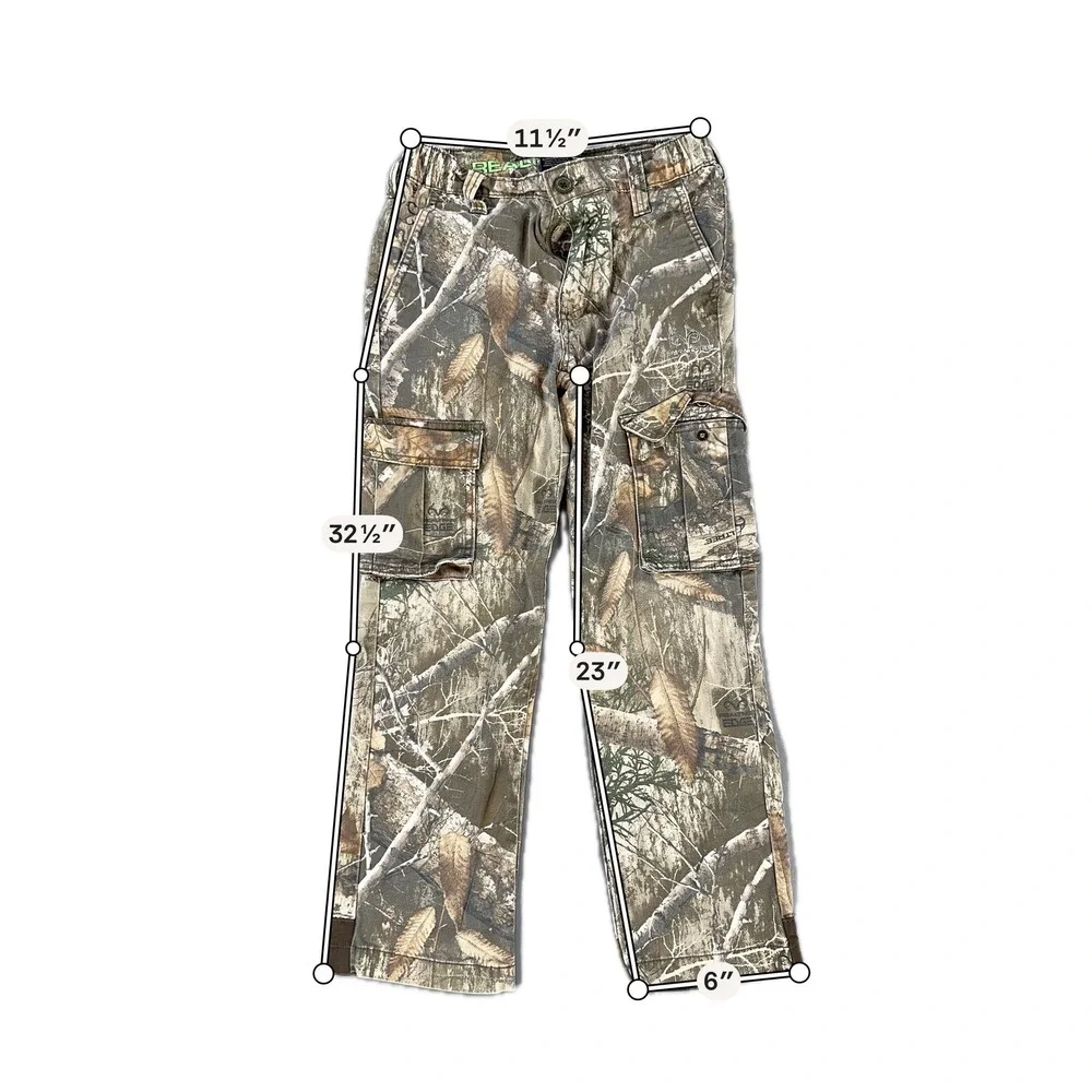Realtree Edge Pants Kids Large 10-12 Brown Camo‎ Cargo Hunting Elastic Waist